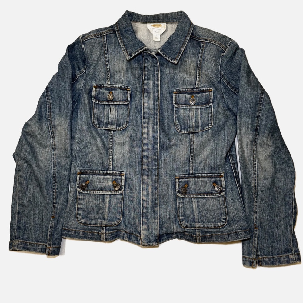 Y2K Talbots Denim Jacket WMNS - Size
8 - Stretch Zip-Front with Cargo Pockets
